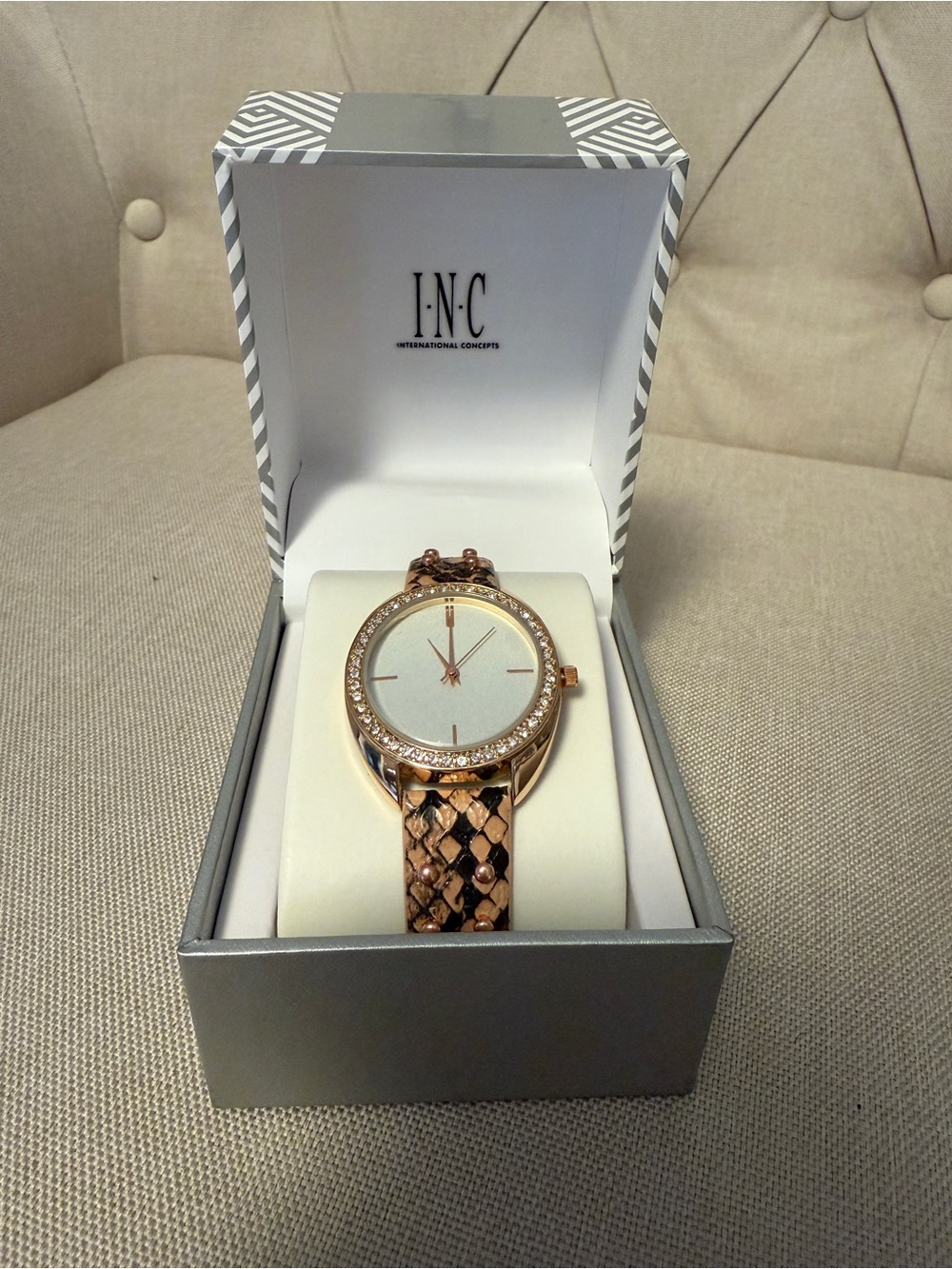 NWT! INC International Concepts Rose Gold Snakeskin-Print Watch